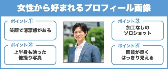 女性から好まれるプロフィールの写真の画像