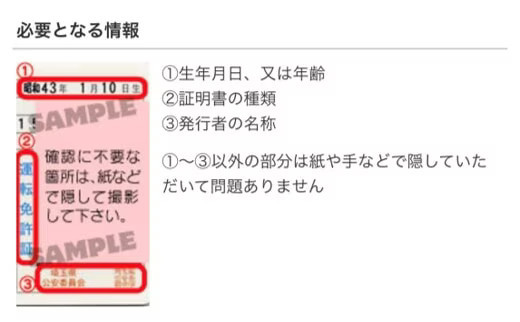 Jメールの年齢確認に必要な情報(運転免許証)の