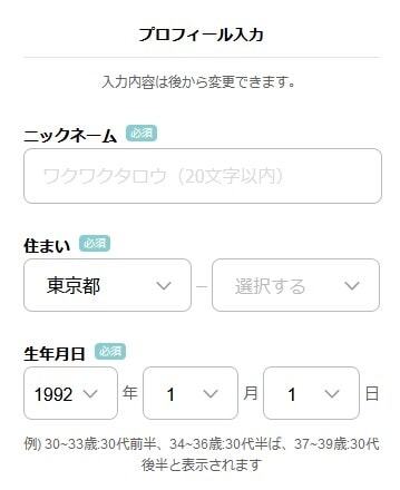 ニックネームを入力
