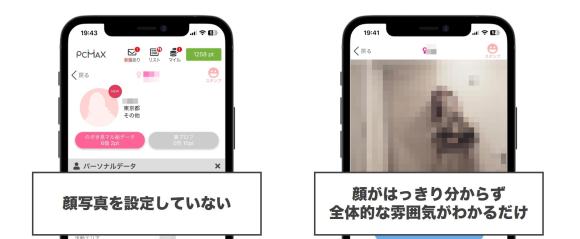 写真ナシ、容姿がわかりにくい女性のプロフィール画面