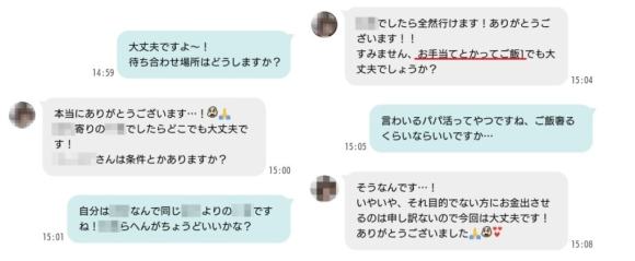 掲示板でのパパ活女子とのやり取り