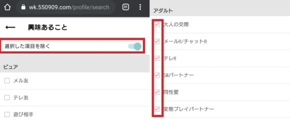 ワクワクメールのアダルト項目チェックしている女性を除く