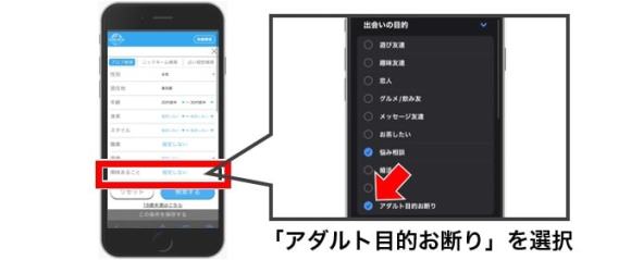 興味があること「アダルトお断り」を選択