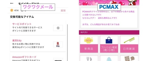 ワクワクメールとPCMAXのポイント交換画面