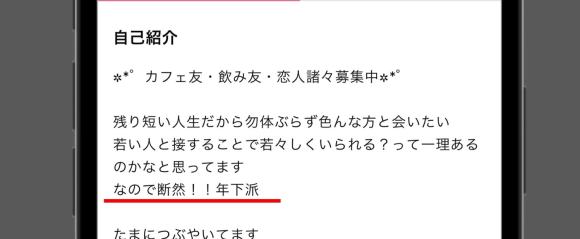 ワクワクメールにいる年下好き熟女の例