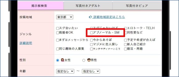 アブノーマルやSMを求める人を探す機能が備わっている