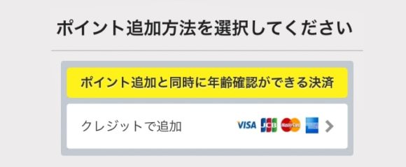 クレジットカードで年齢確認の画面
