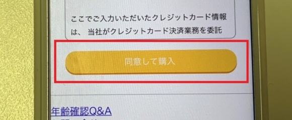 Web版ハッピーメールでのクレジットカード購入同意の画面