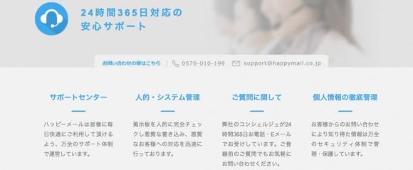 ハッピーメールの運営サポート詳細一覧