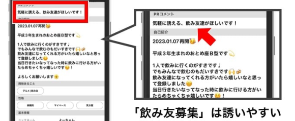 ハッピーメール 飲み友達募集のプロフィール画面