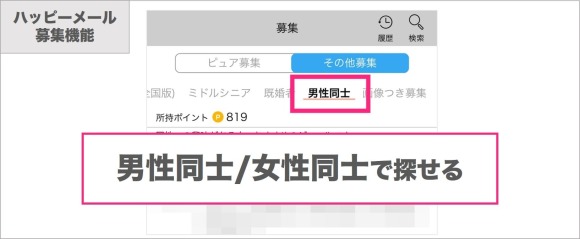 ハッピーメールの募集機能で同性を探す