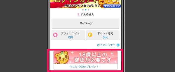 年齢確認をタップ
