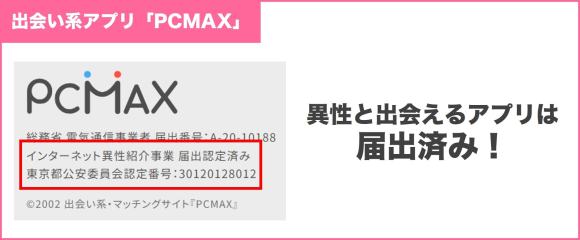 PCMAXのインターネット異性紹介事業としての認定番号