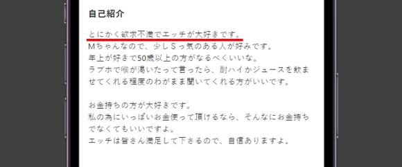 ワクワクメールの欲求不満な自己紹介文
