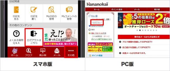 華の会メールでログアウトする方法