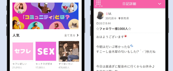 ワクワクメール コミュニティと日記機能