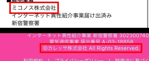 異なる会社名が記載されている