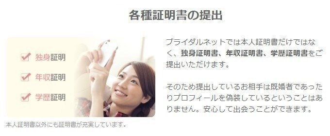 ブライダルネットは本人確認済みの相手のみだから安心