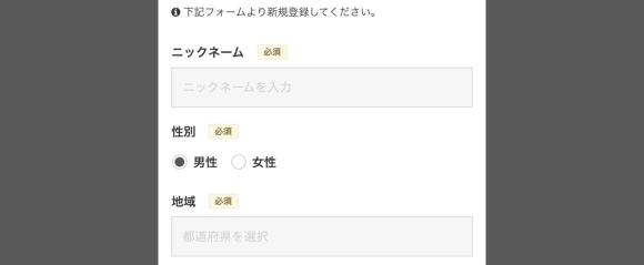 簡易的なプロフィールで登録できる