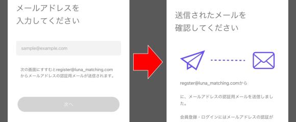 Lunaのメールアドレス入力画面