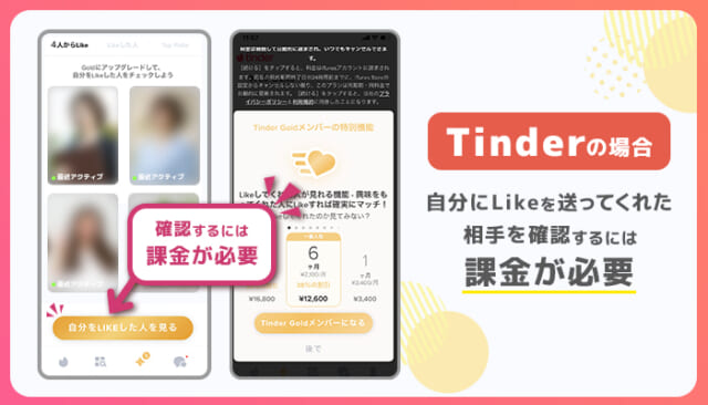Tinder　LIKEをくれた相手の確認には課金が必要